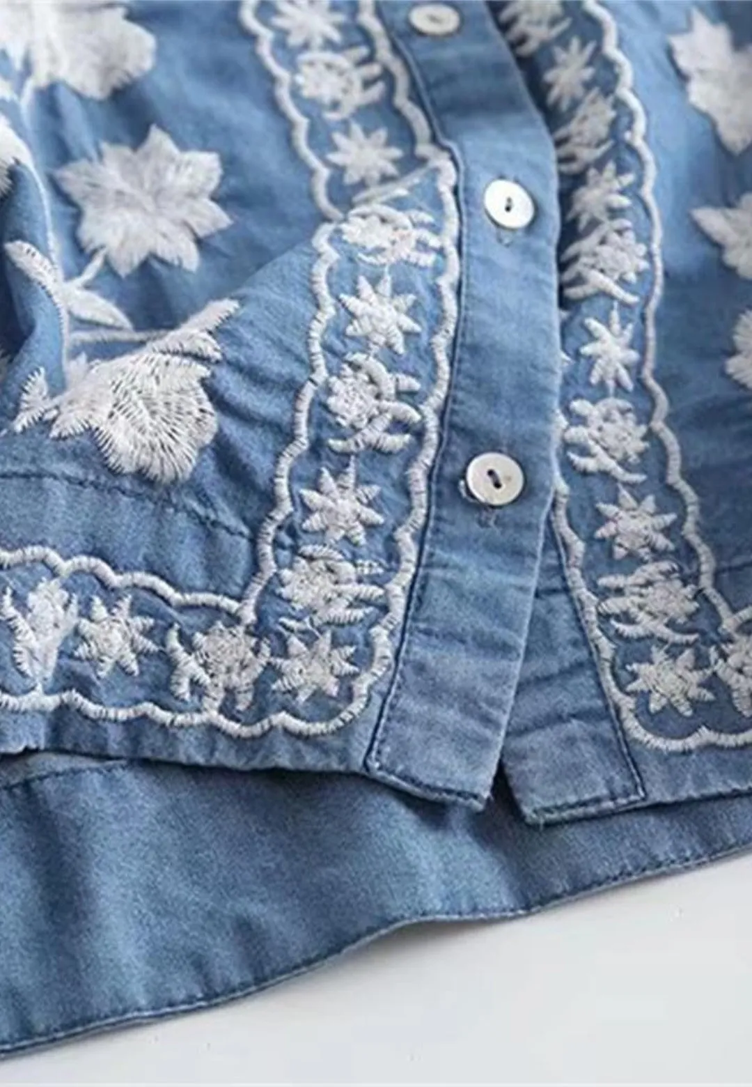 Floral Embroidery Flat Collar Shirt sold by Anna-Kaci product image thumbnail 3