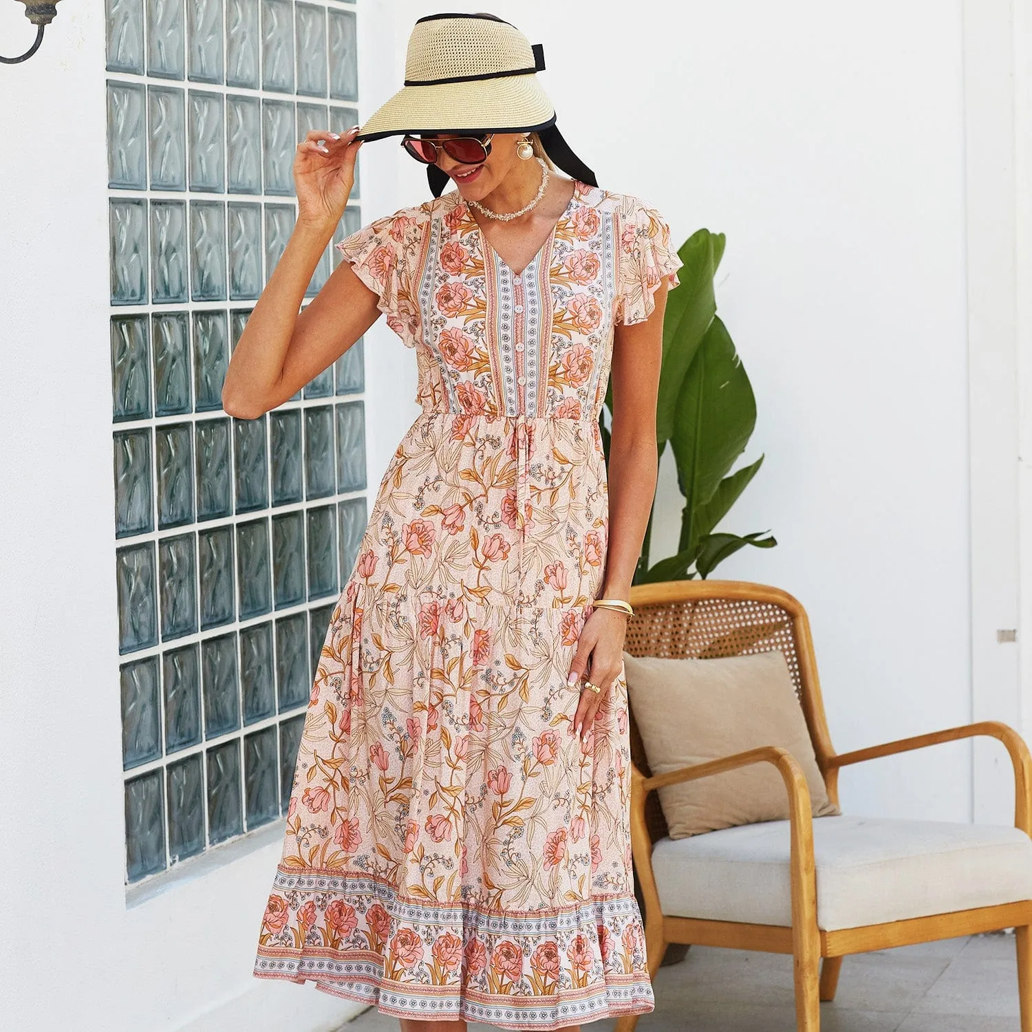 Floral Print Butterfly Sleeve Dress sold by Anna-Kaci product image thumbnail 5