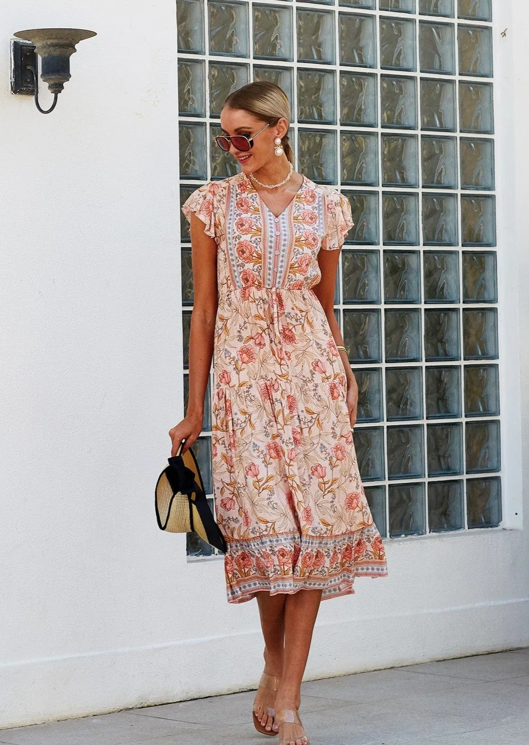 Floral Print Butterfly Sleeve Dress sold by Anna-Kaci product image thumbnail 2