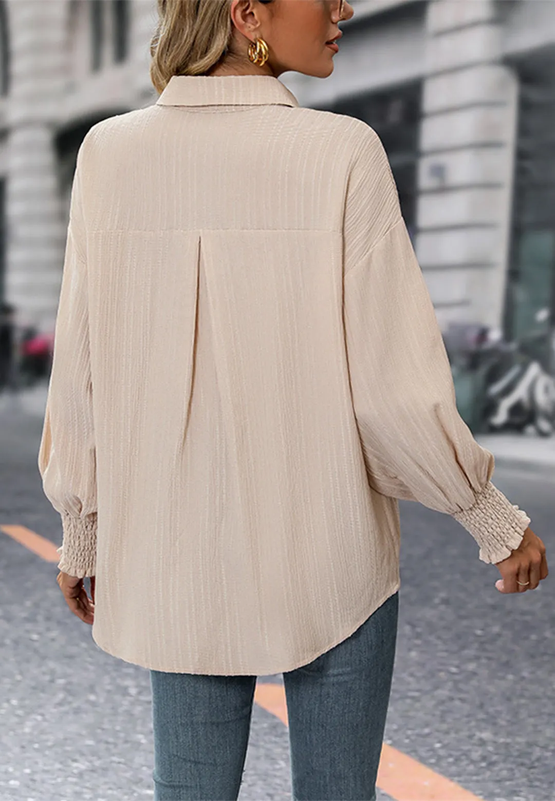 Striped Pattern Shirred Cuff Shirt sold by Anna-Kaci product image thumbnail 4