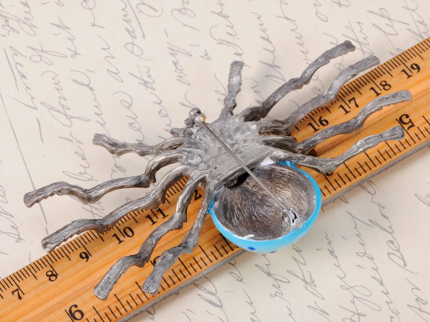 Extra Blue Bodied Vintage Daddy Long Leg Spider Pin Brooch sold by Anna-Kaci product image thumbnail 3