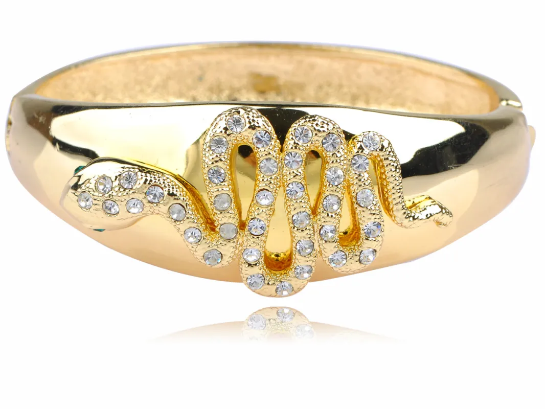 Golden Toned Snake Cuff Bracelet Bangle sold by Anna-Kaci