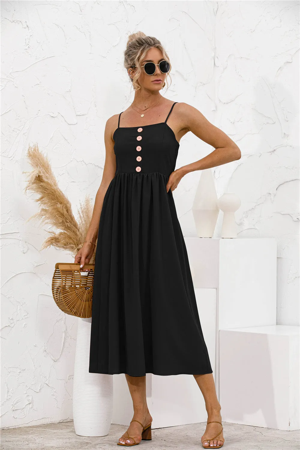 Smocked Back Button Dress sold by Anna-Kaci