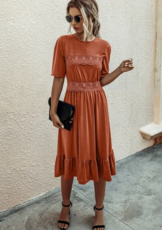 Lace Trim Gathered Dress sold by Anna-Kaci