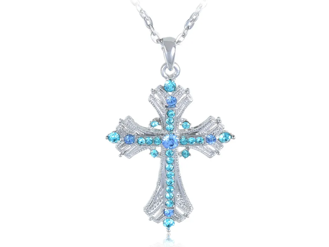 Religious Cross Pendant Necklace Aquamarine sold by Anna-Kaci