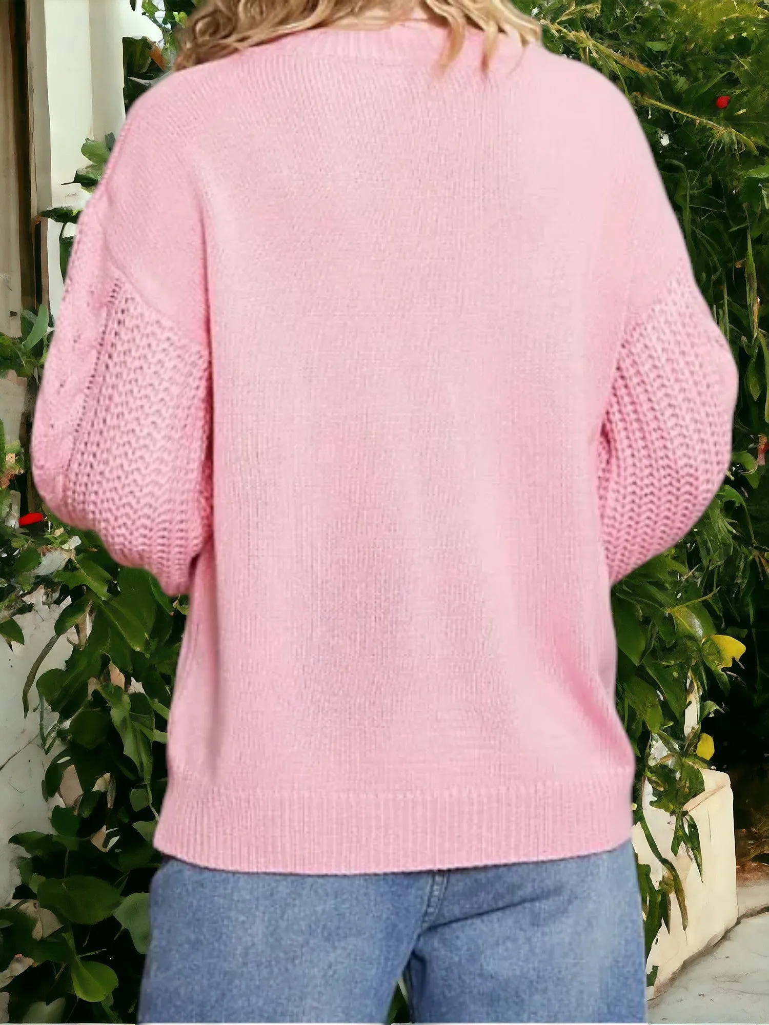Anna-Kaci Women's Pink Cable Knit Sweater with Cozy Relaxed Fit sold by Anna-Kaci product image thumbnail 5
