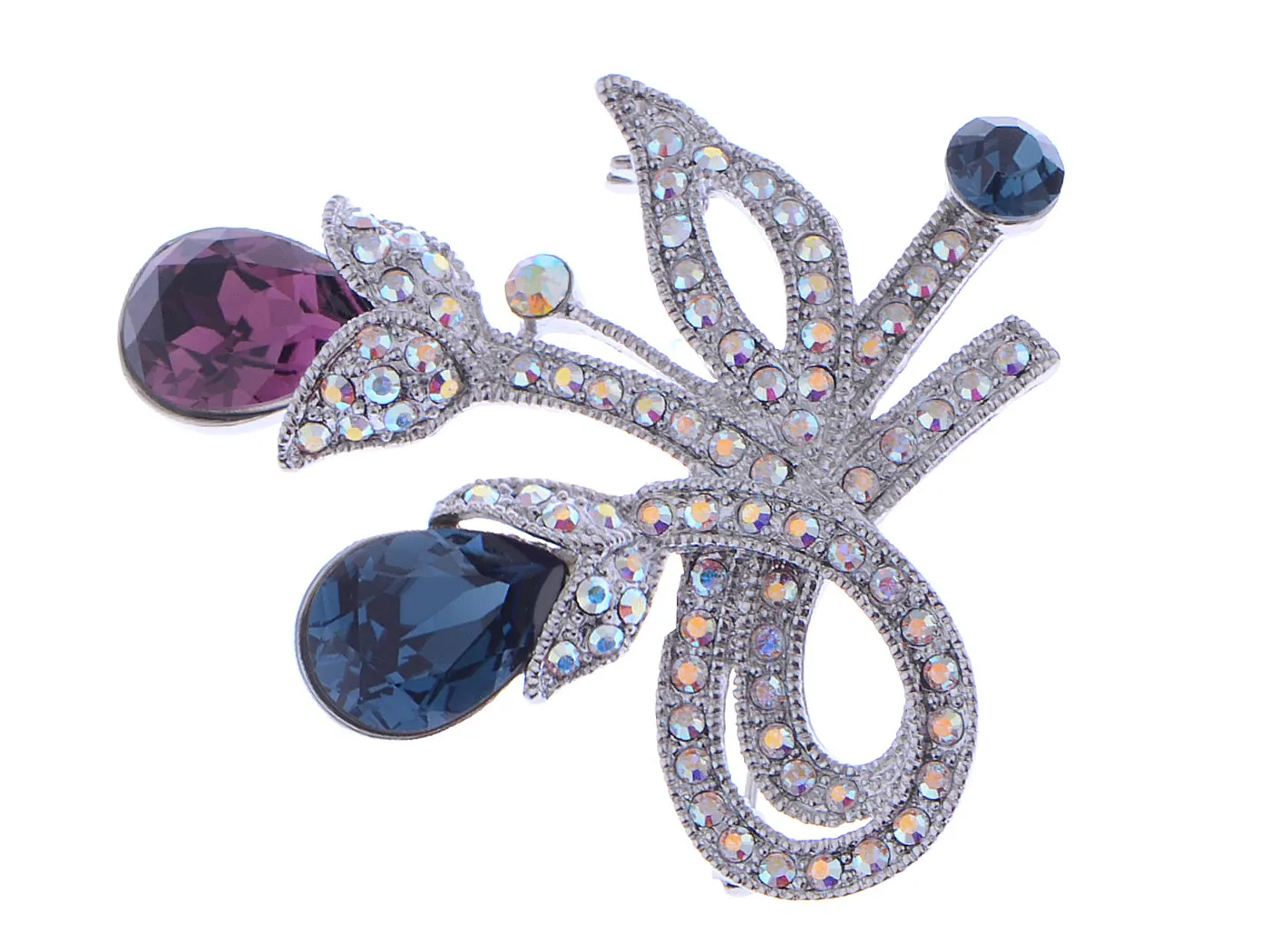 Swarovski Crystal Colorful Blue Purple Floral Brooch Pin sold by Anna-Kaci