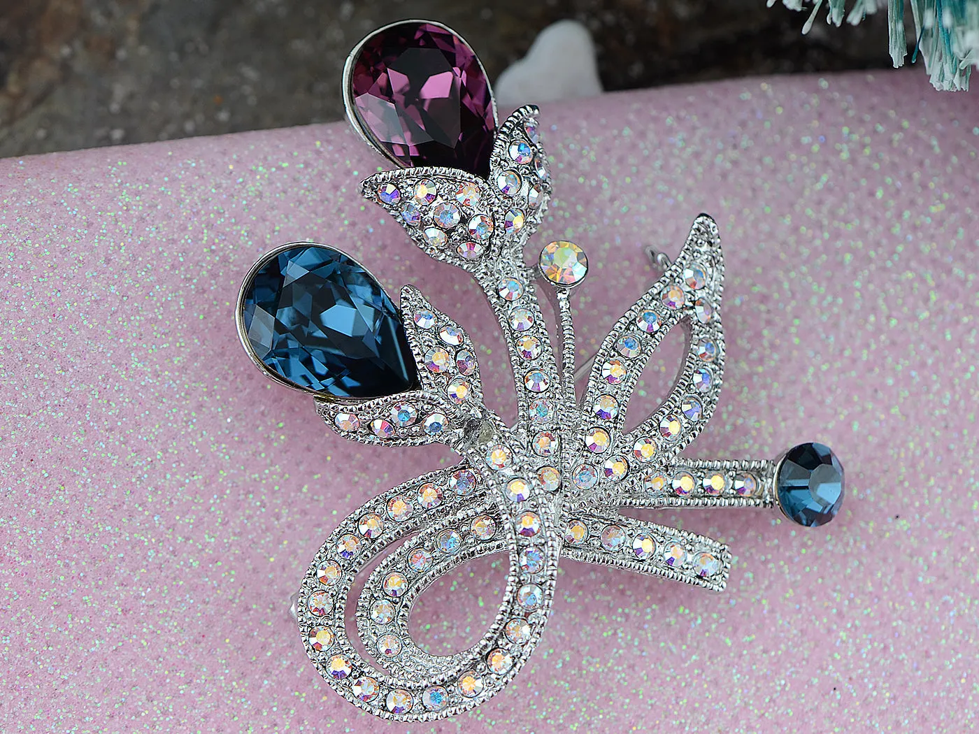 Swarovski Crystal Colorful Blue Purple Floral Brooch Pin sold by Anna-Kaci product image thumbnail 2