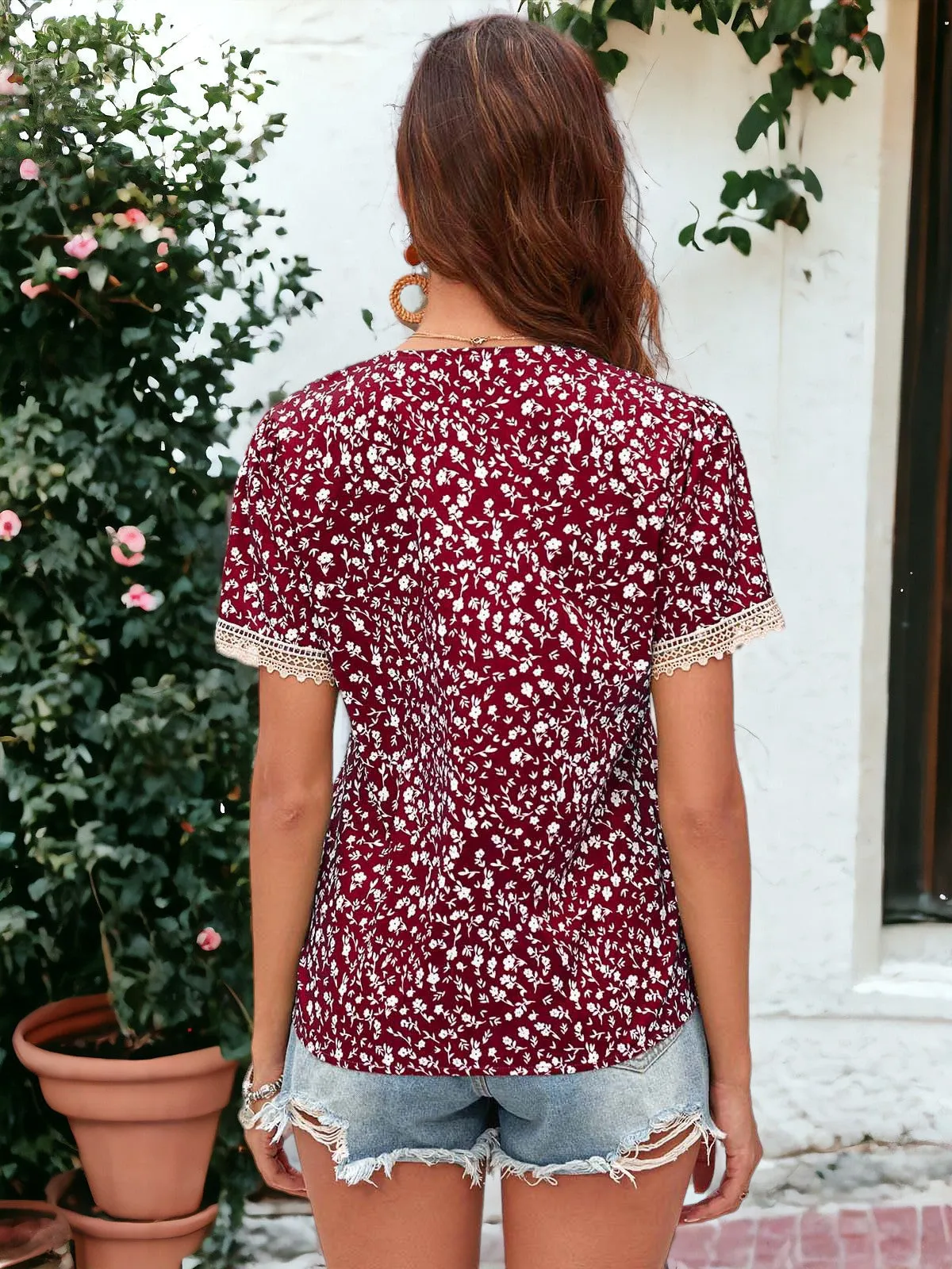 Crochet Trim Floral Print Blouse sold by Anna-Kaci product image thumbnail 3