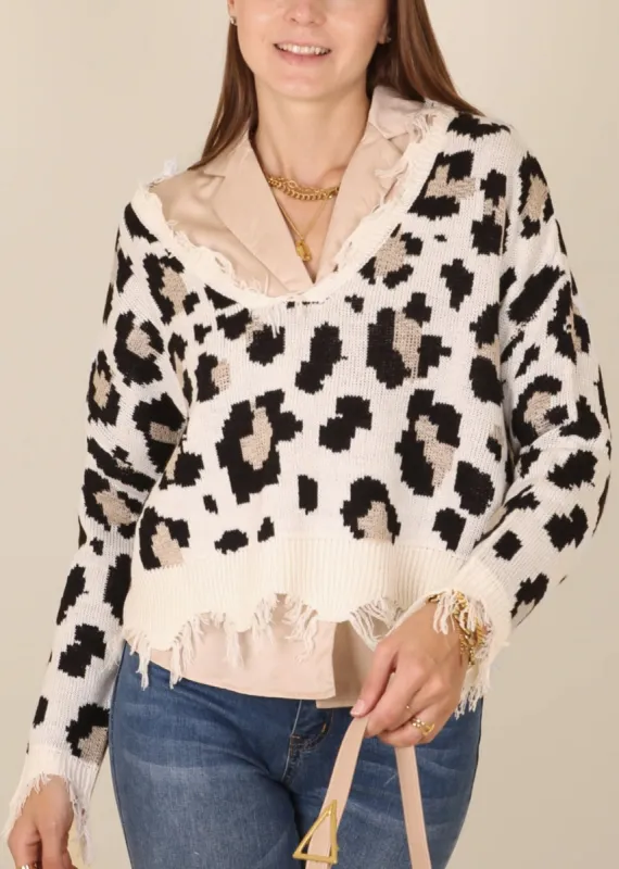 Tassel Frayed Hem Patterned Sweater sold by Anna-Kaci