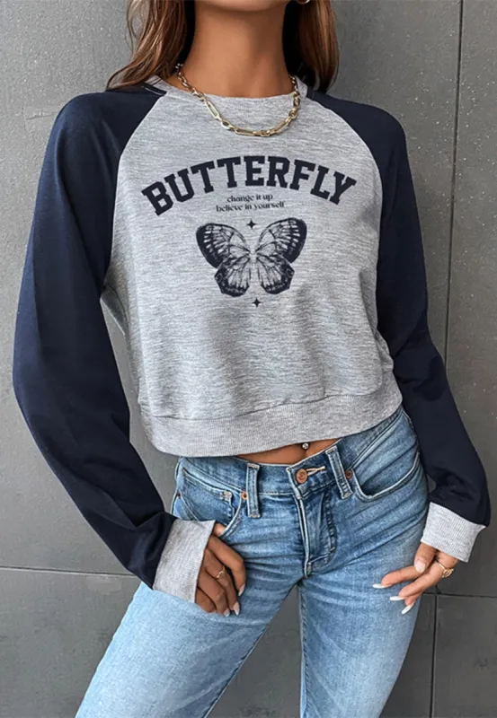 Two Tone Butterfly Print Sweatshirt sold by Anna-Kaci