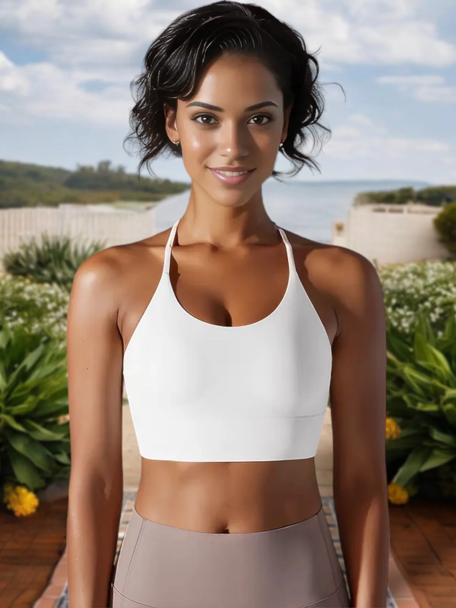 Women's Strappy Back Sports Bra with Scoop Neckline and Padded Support sold by Anna-Kaci product image thumbnail 5