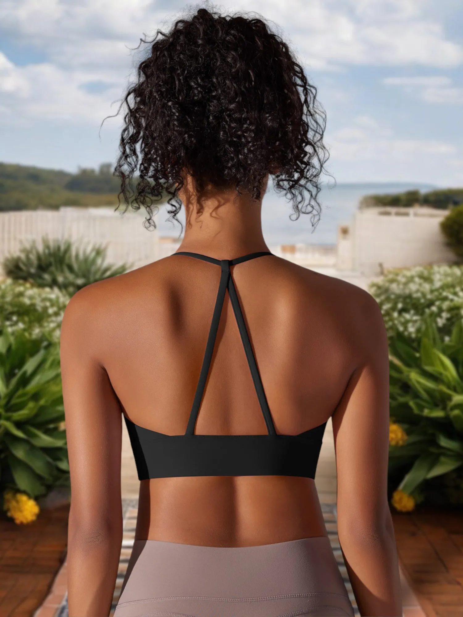 Women's Strappy Back Sports Bra with Scoop Neckline and Padded Support sold by Anna-Kaci product image thumbnail 4