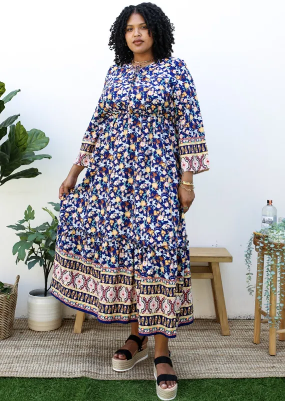 Plus Size Boho Floral Empire Waist Paisley Print Maxi Dress sold by Anna-Kaci