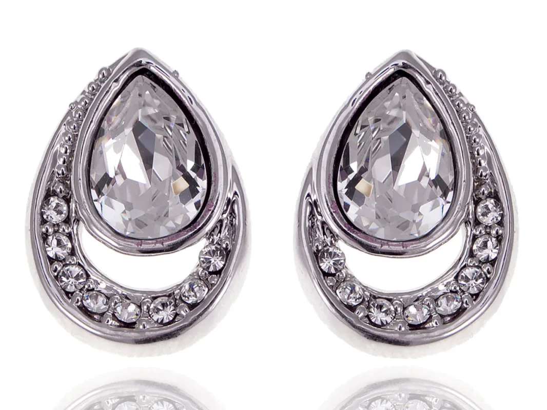 Swarovski Crystal Element Silver Colored Teardrop Stud Earrings sold by Anna-Kaci