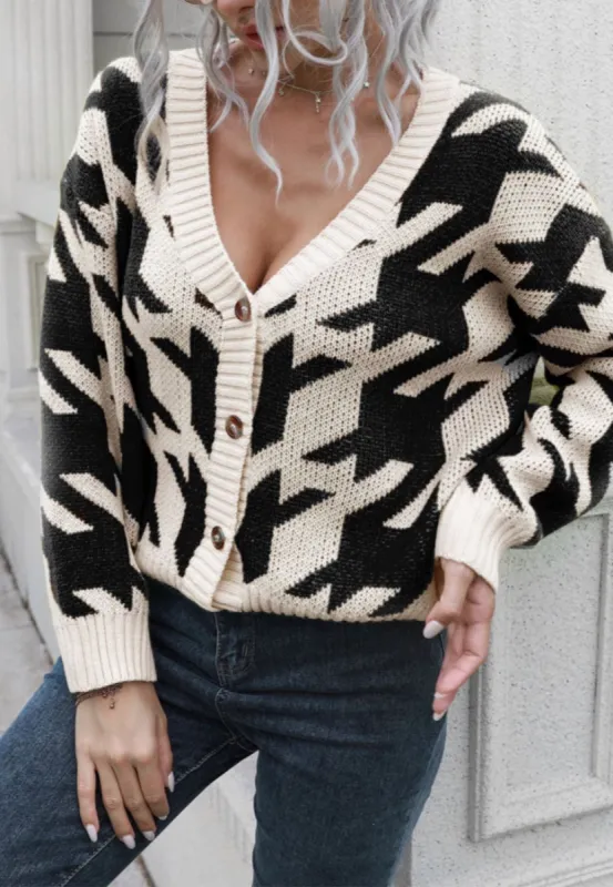 Houndstooth Button Down Cardigan sold by Anna-Kaci