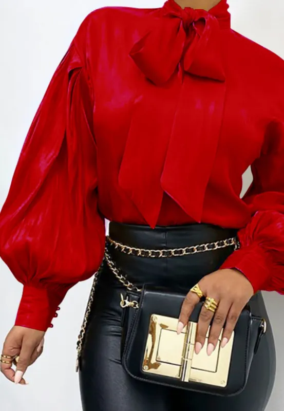Tie Neck Satin Blouse sold by Anna-Kaci
