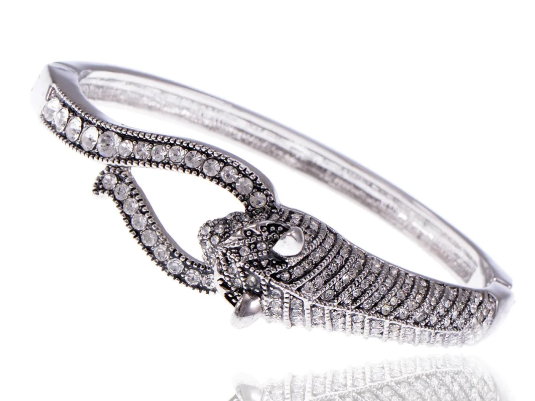 Swarovski Crystal Elements Encrusted Fierce Jaguar Head Bangle Bracelet sold by Anna-Kaci