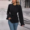 Pleated Detail Tie Waist Blouse sold by Anna-Kaci