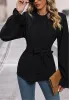 Pleated Detail Tie Waist Blouse sold by Anna-Kaci