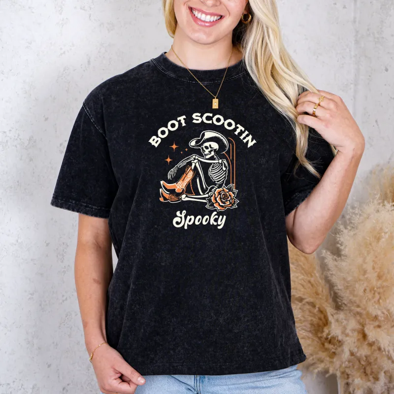 Boot-Scootin Spooky Cowboy Skeleton Tee - Western Vibes, Ivory & Orange Rose, Retro Halloween, Vintage Halloween t-Shirt, Halloween Tee made by Anna-Kaci