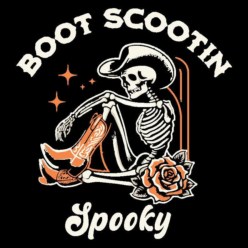 Boot-Scootin Spooky Cowboy Skeleton Tee - Western Vibes, Ivory & Orange Rose, Retro Halloween, Vintage Halloween t-Shirt, Halloween Tee sold by Anna-Kaci product image thumbnail 3