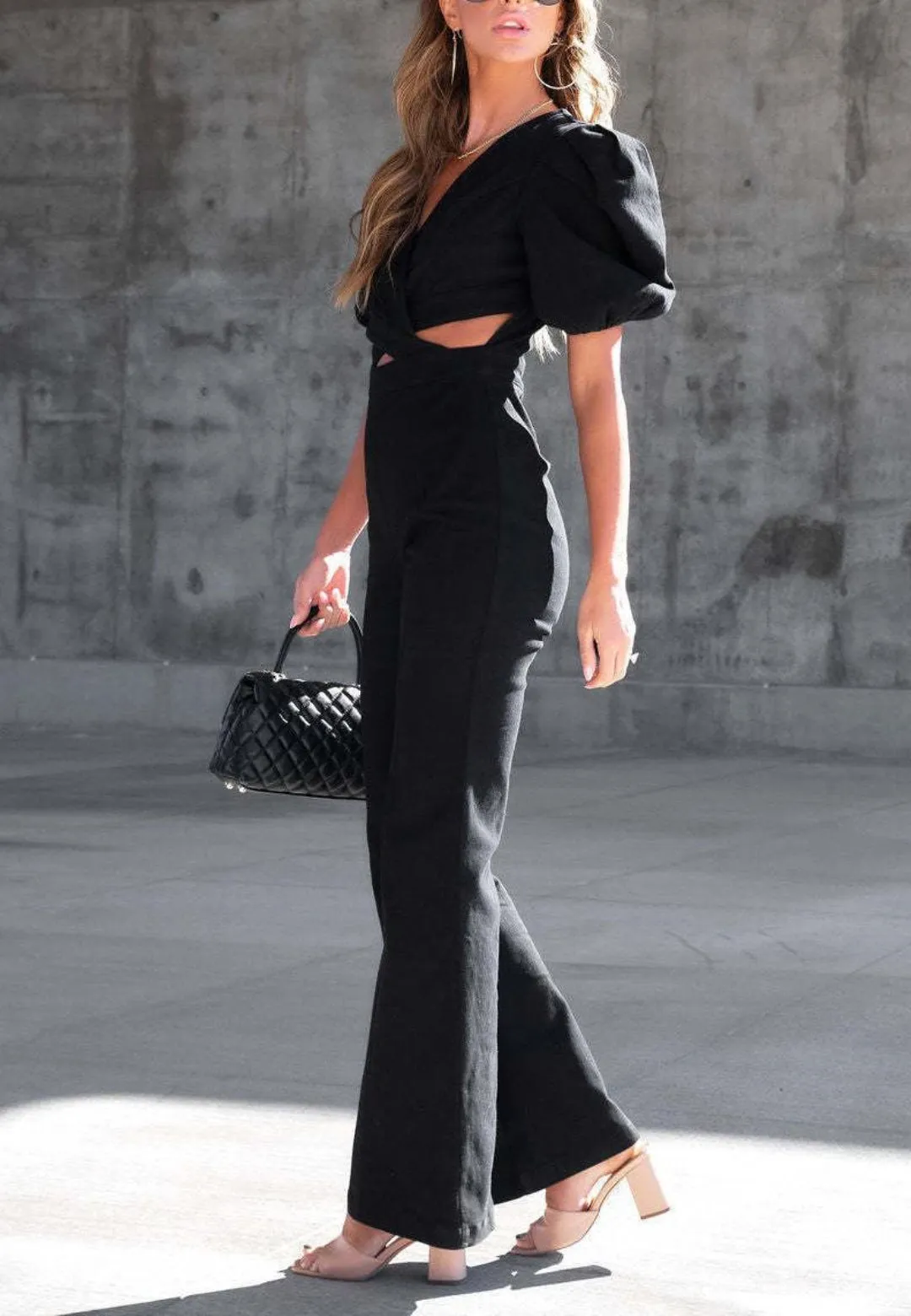 Surplice Neck Cutout Front Flared Jumpsuit sold by Anna-Kaci product image thumbnail 2