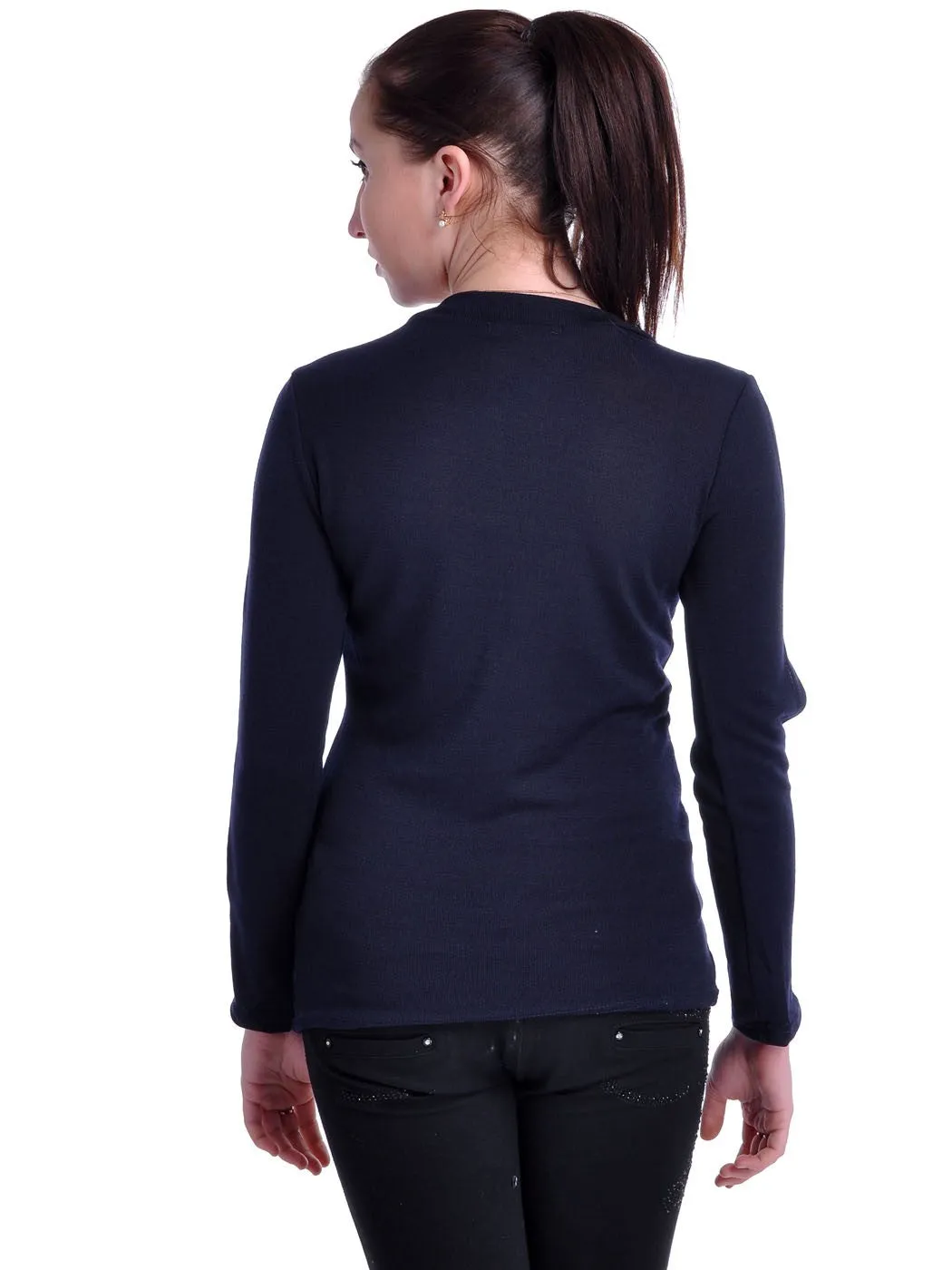 Dark Navy Blue Vertical Triple Slash Open Sleeves Pullover Top sold by Anna-Kaci product image thumbnail 2