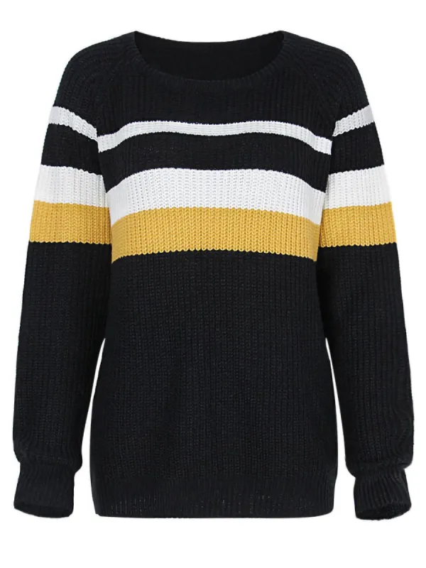 Long Sleeve Color Block Striped Casual Pullover Sweater sold by Anna-Kaci