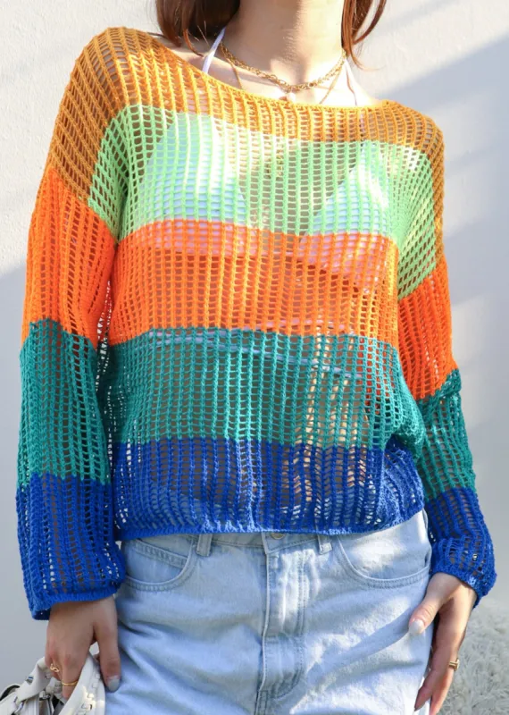 Multicolor Striped Crochet Sweater sold by Anna-Kaci