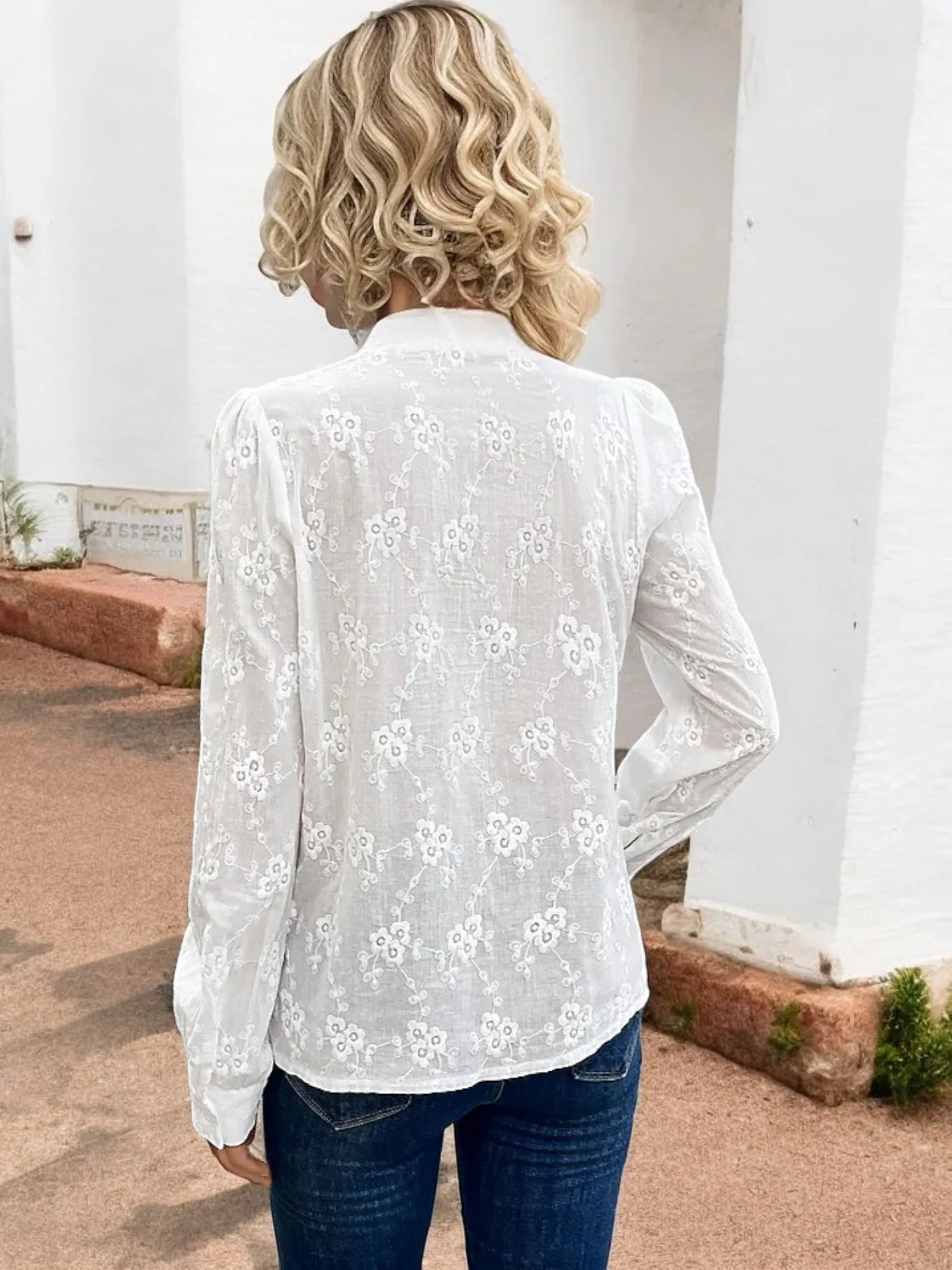 Anna-Kaci Women's Long Sleeve Embroidered Button-Down Shirt with Puff Shoulders sold by Anna-Kaci product image thumbnail 5