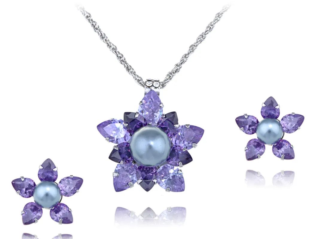 Swarovski Crystal Amethyst Spikey Sharp Flower Element Earring Necklace Set sold by Anna-Kaci