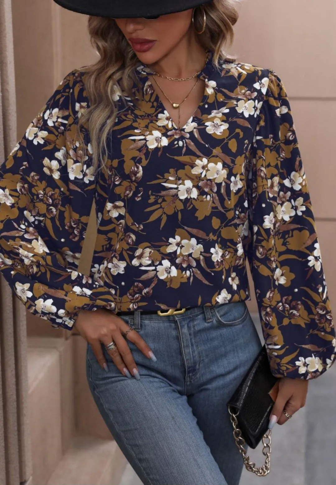 V Neck Bishop Sleeve Blouse sold by Anna-Kaci