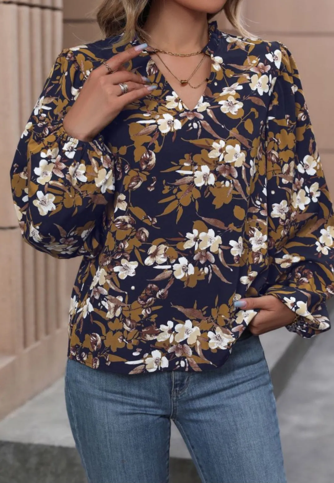 V Neck Bishop Sleeve Blouse sold by Anna-Kaci product image thumbnail 2