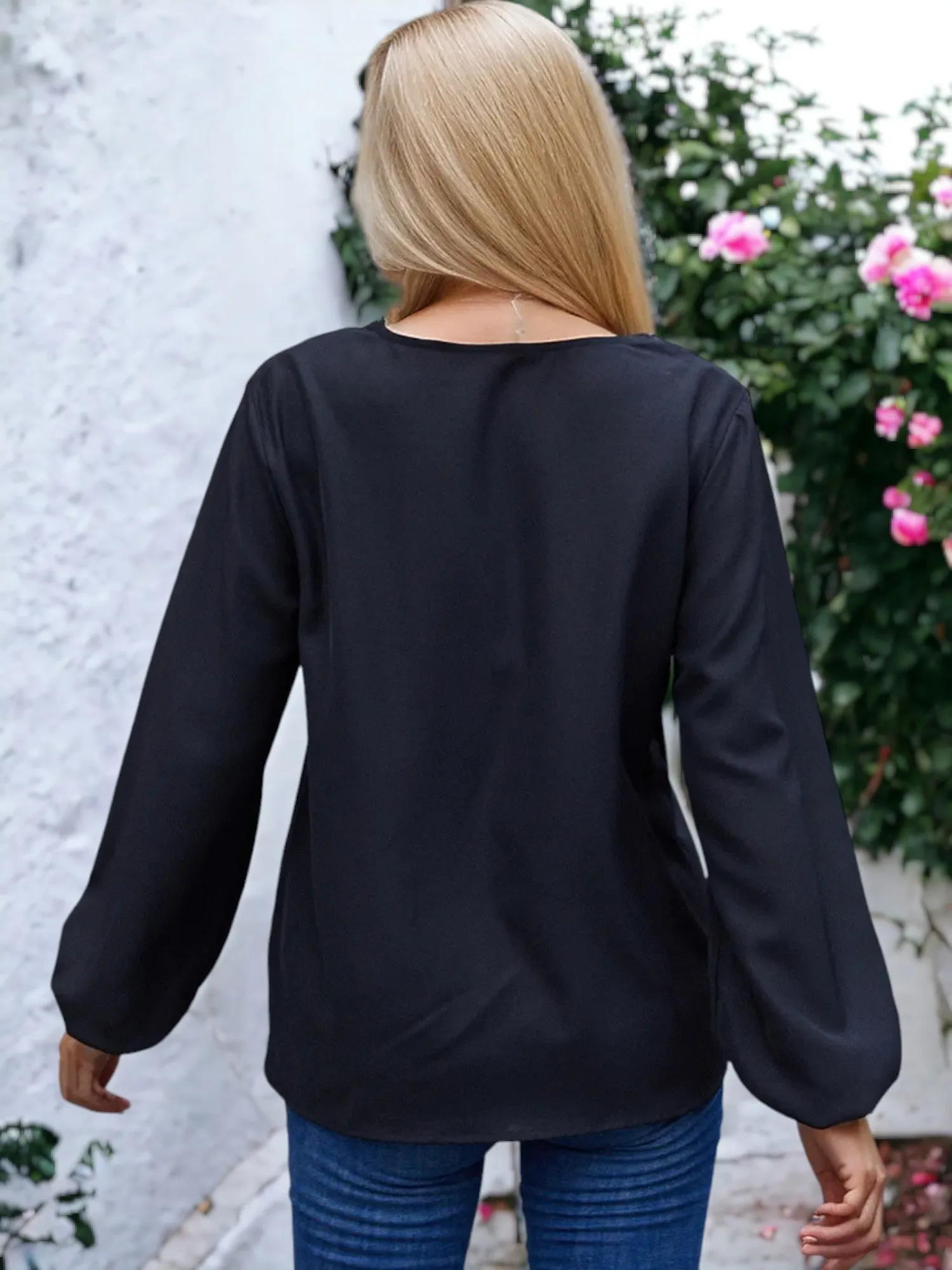 Solid Color Lace Trim Blouse sold by Anna-Kaci product image thumbnail 5