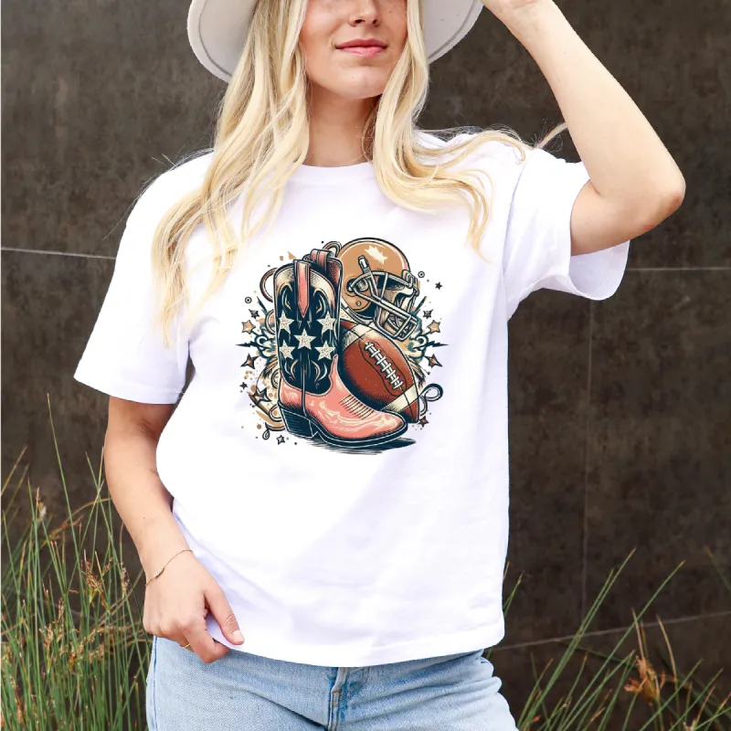 Cowboy Boots & Football Game Day Tee sold by Anna-Kaci
