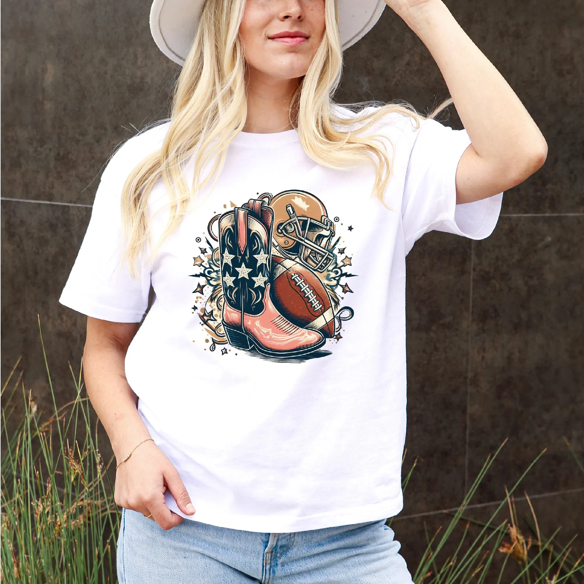Cowboy Boots & Football Game Day Tee sold by Anna-Kaci