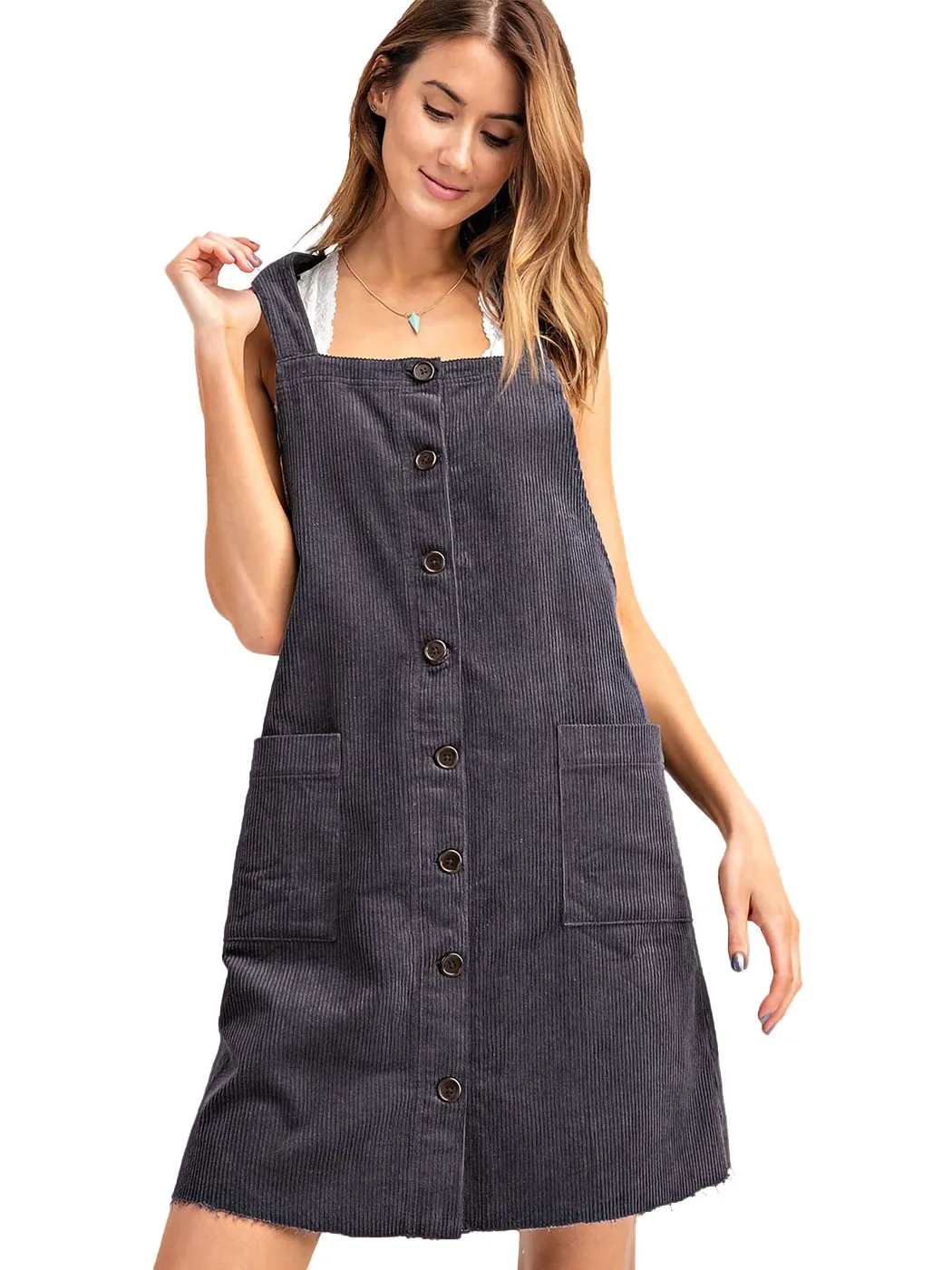 Corduroy Pinafore Overall Pocket Dress sold by Anna-Kaci