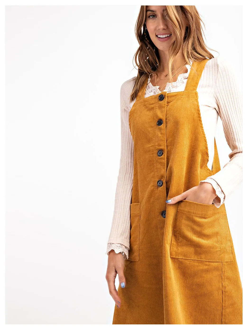 Corduroy Pinafore Overall Pocket Dress sold by Anna-Kaci product image thumbnail 4