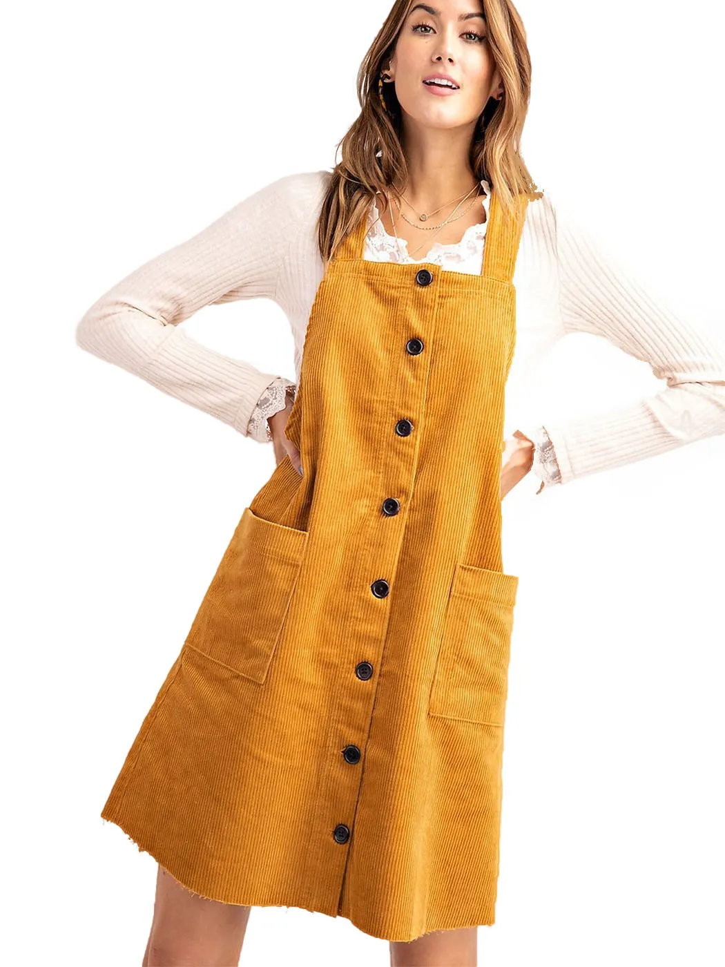 Corduroy Pinafore Overall Pocket Dress sold by Anna-Kaci product image thumbnail 3