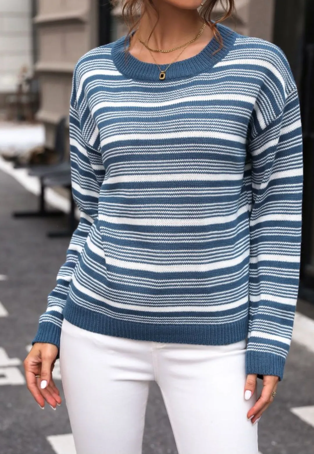 Classic Striped Drop Shoulder Sweater sold by Anna-Kaci product image thumbnail 2