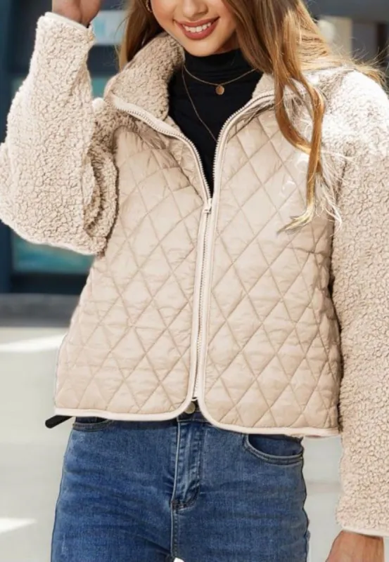 Shearling Detail Quilted Jacket sold by Anna-Kaci
