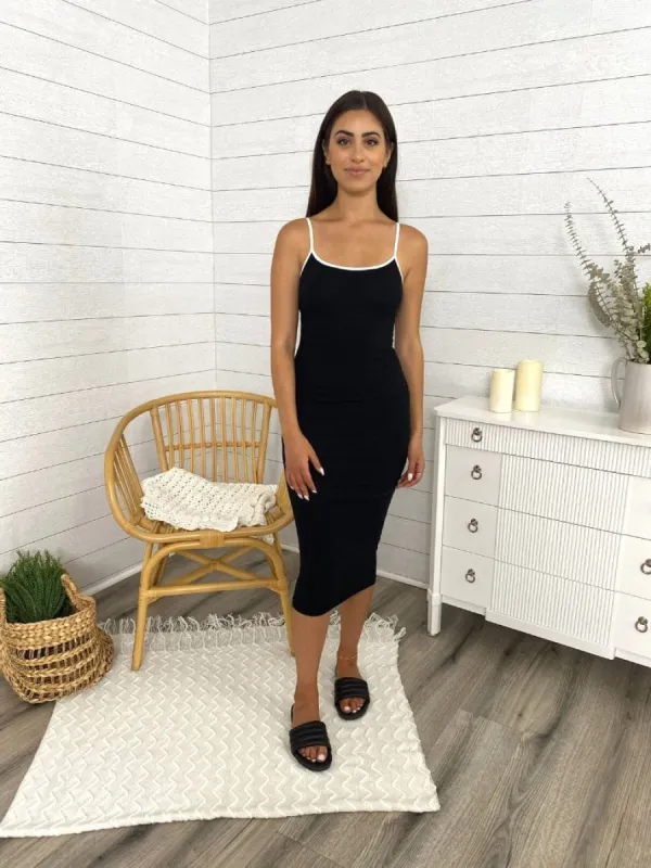 Soft Lounge Ribbed Contrast Hem Midi Dress sold by Anna-Kaci