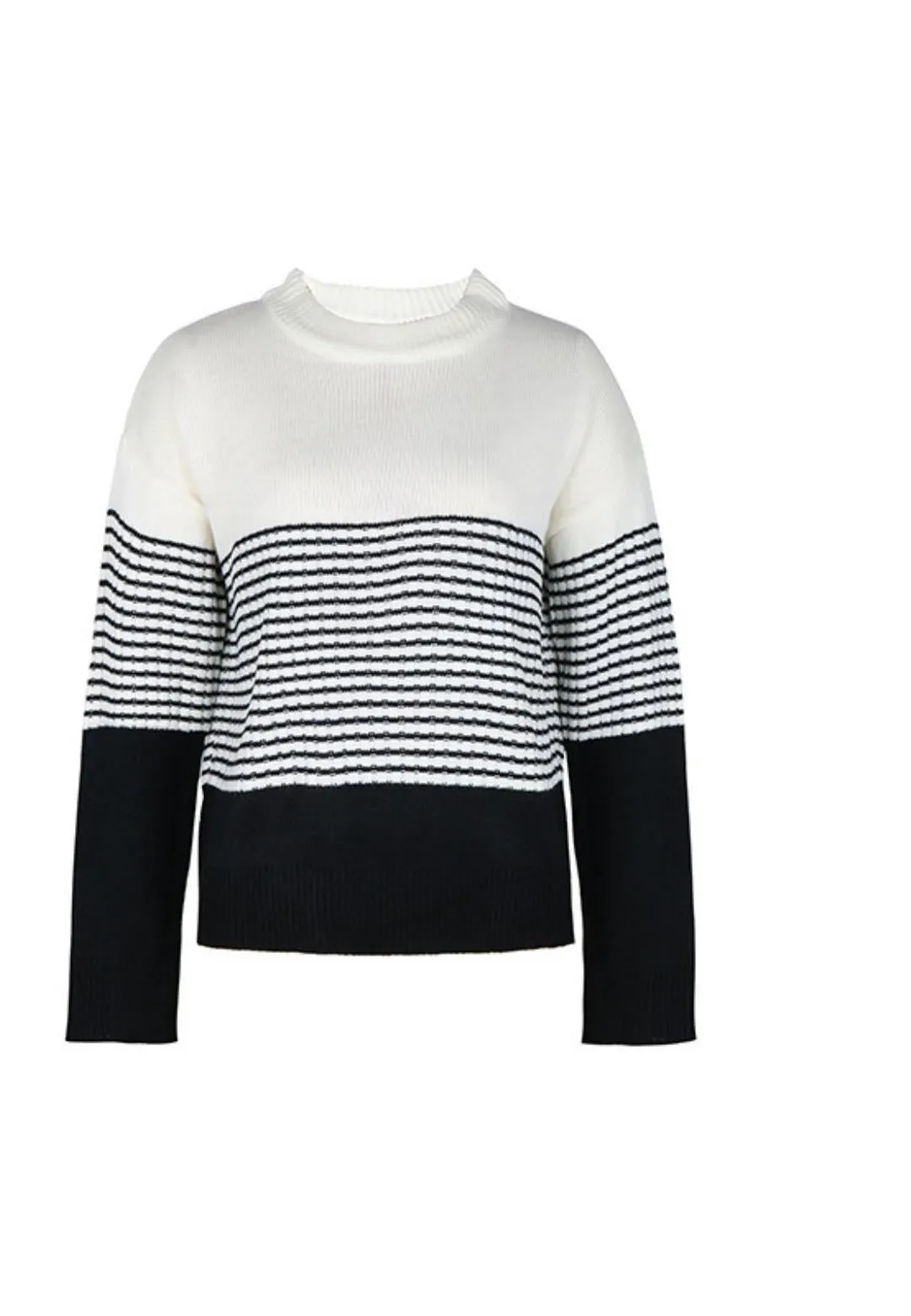 Mock Neck Stripe Color Blocked Drop Shoulder Pullover Sweater sold by Anna-Kaci product image thumbnail 3
