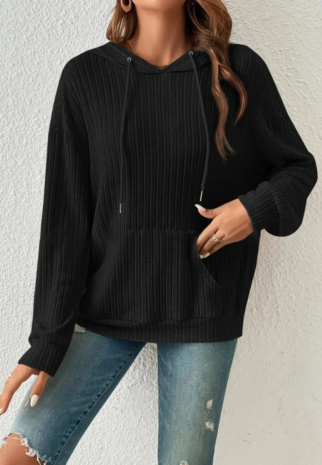 Classic Ribbed Knit Hoodie sold by Anna-Kaci product image thumbnail 2