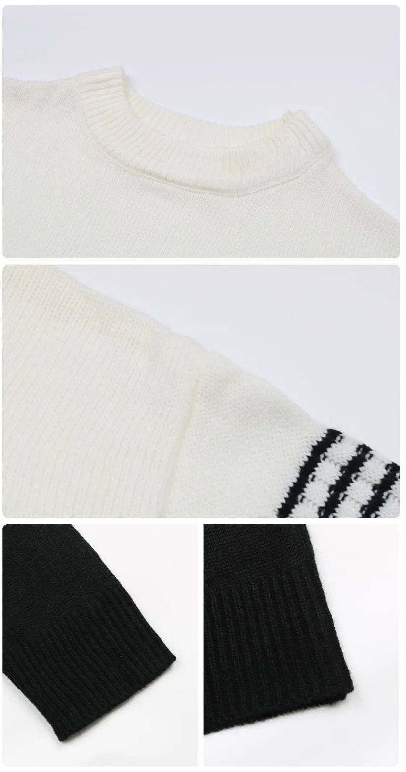 Mock Neck Stripe Color Blocked Drop Shoulder Pullover Sweater sold by Anna-Kaci product image thumbnail 2