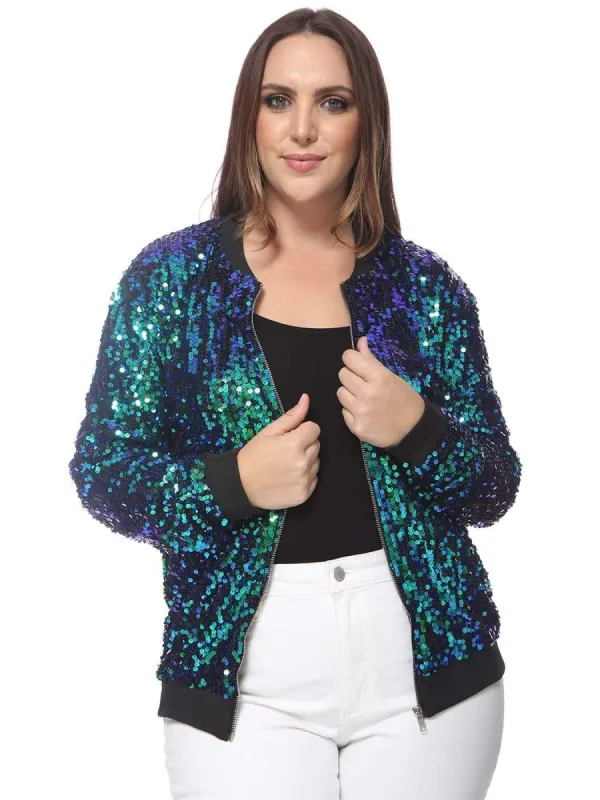 Plus Size Sequin Bomber Jacket sold by Anna-Kaci