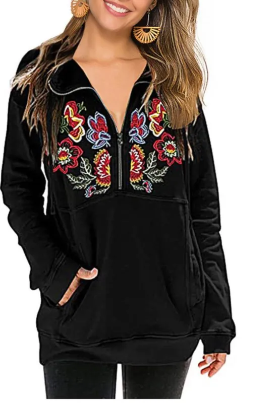 Floral Embroidery Velvet Hoodie sold by Anna-Kaci