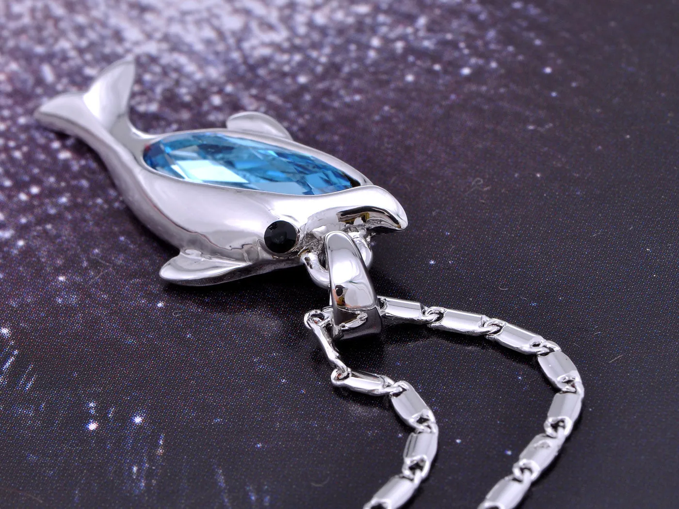 Swarovski Crystal Elements Aquamarine Silver Dolphin Fish Necklace sold by Anna-Kaci product image thumbnail 4