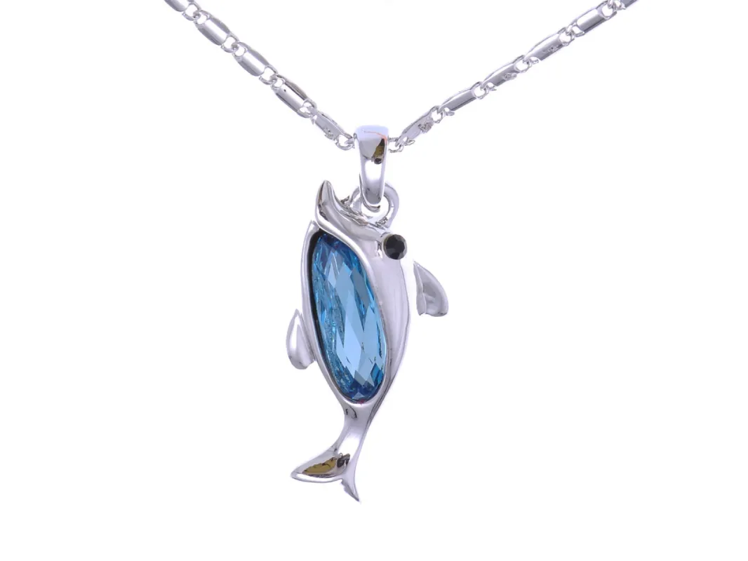 Swarovski Crystal Elements Aquamarine Silver Dolphin Fish Necklace sold by Anna-Kaci
